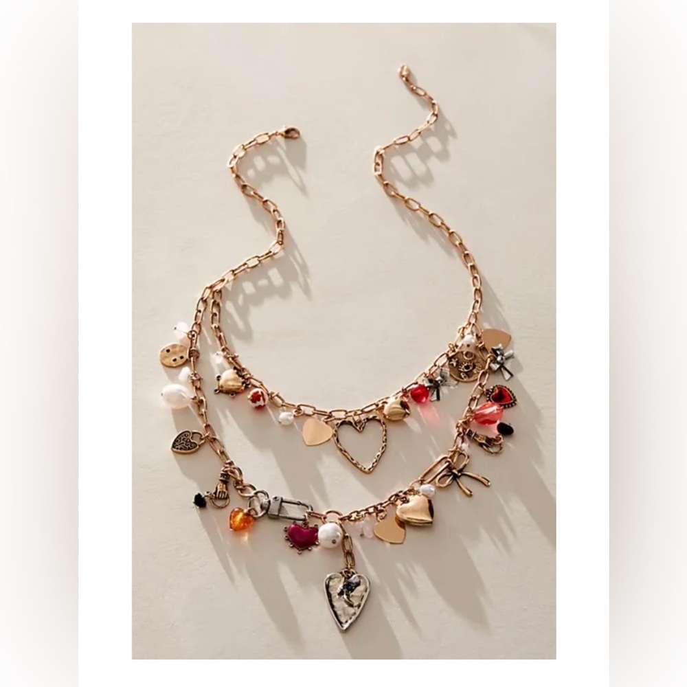 Free People Maxamillion Charm Necklace Fools in Love Charming Gold Heart